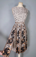 Load image into Gallery viewer, 60s BLANES CREAM BLACK AND BRONZE GOLD COCKTAIL DRESS WITH FRINGE PANEL SKIRT - XS / petite fit