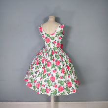 Load image into Gallery viewer, 50s 60s CARNEGIE PINK ROSE PRINT FULL SKIRTED DRESS WITH BOW - XS-S