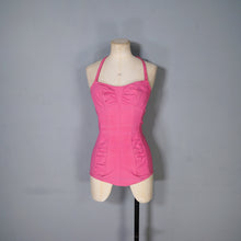 Load image into Gallery viewer, 50s 60s &quot;BRETTLES&quot; CANDY PINK RUCHED SWIMSUIT - XS-S