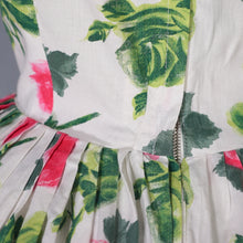 Load image into Gallery viewer, 50s 60s CARNEGIE PINK ROSE PRINT FULL SKIRTED DRESS WITH BOW - XS-S