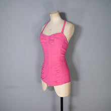 Load image into Gallery viewer, 50s 60s &quot;BRETTLES&quot; CANDY PINK RUCHED SWIMSUIT - XS-S