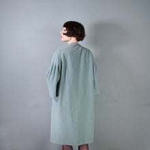 Load image into Gallery viewer, 50s 60s SURREALIST BLUE-GREY WOOL SWING COAT WITH FACE BROOCHES - S-M
