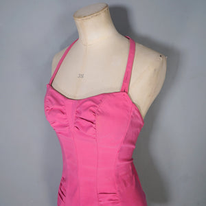 50s 60s "BRETTLES" CANDY PINK RUCHED SWIMSUIT - XS-S