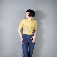 Load image into Gallery viewer, 40s HANDKNITTED LACE PATTERN YELLOW CROPPED WOOL JUMPER - XS