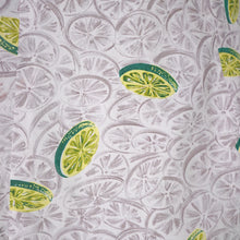 Load image into Gallery viewer, 50s CITRUS LIME NOVELTY PRINT FIT AND FLARE GREY COTTON DRESS - S