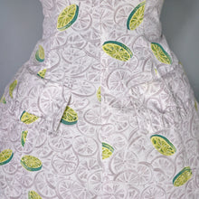 Load image into Gallery viewer, 50s CITRUS LIME NOVELTY PRINT FIT AND FLARE GREY COTTON DRESS - S