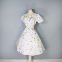 Load image into Gallery viewer, 50s CITRUS LIME NOVELTY PRINT FIT AND FLARE GREY COTTON DRESS - S
