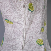 Load image into Gallery viewer, 50s CITRUS LIME NOVELTY PRINT FIT AND FLARE GREY COTTON DRESS - S