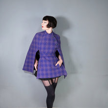 Load image into Gallery viewer, 70s WELSH WOOLLENS PURPLE AND BLUE TAPESTRY CAPE COAT - S-M