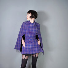 Load image into Gallery viewer, 70s WELSH WOOLLENS PURPLE AND BLUE TAPESTRY CAPE COAT - S-M