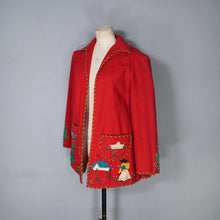 Load image into Gallery viewer, 50s RED WOOL MEXICAN EMBROIDERED TOURIST JACKET WITH PUFF SLEEVE - S