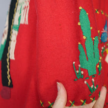 Load image into Gallery viewer, 50s RED WOOL MEXICAN EMBROIDERED TOURIST JACKET WITH PUFF SLEEVE - S