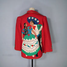 Load image into Gallery viewer, 50s RED WOOL MEXICAN EMBROIDERED TOURIST JACKET WITH PUFF SLEEVE - S