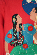 Load image into Gallery viewer, 50s RED WOOL MEXICAN EMBROIDERED TOURIST JACKET WITH PUFF SLEEVE - S