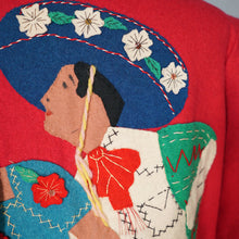 Load image into Gallery viewer, 50s RED WOOL MEXICAN EMBROIDERED TOURIST JACKET WITH PUFF SLEEVE - S