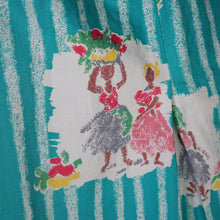 Load image into Gallery viewer, 50s GREEN NOVELTY PRINT FULL SKIRTED COTTON DAY DRESS - M