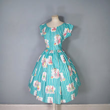 Load image into Gallery viewer, 50s GREEN NOVELTY PRINT FULL SKIRTED COTTON DAY DRESS - M