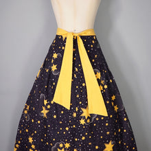 Load image into Gallery viewer, 70s BLACK AND YELLOW CELESTIAL STAR PRINT MAXI COTTON SKIRT - 34"