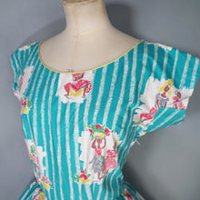 Load image into Gallery viewer, 50s GREEN NOVELTY PRINT FULL SKIRTED COTTON DAY DRESS - M