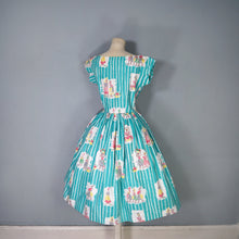 Load image into Gallery viewer, 50s GREEN NOVELTY PRINT FULL SKIRTED COTTON DAY DRESS - M