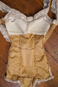 50s DE WEESE LACE SPIDER WEB AND BUTTERFLY RHINESTONED SWIMSUIT - XS