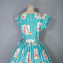 Load image into Gallery viewer, 50s GREEN NOVELTY PRINT FULL SKIRTED COTTON DAY DRESS - M