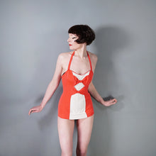 Load image into Gallery viewer, 50s TWOTONE CORAL RED AND WHITE BOW DESIGN SWIMSUIT - S