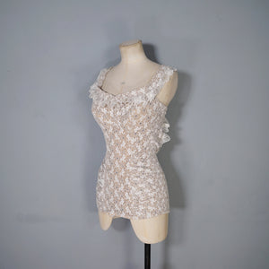 50s DE WEESE LACE SPIDER WEB AND BUTTERFLY RHINESTONED SWIMSUIT - XS