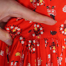 Load image into Gallery viewer, 50s RED AUSTRIAN NOVELTY FOLK PRINT FULL SKIRTED COTTON DRESS - S