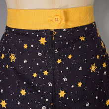 Load image into Gallery viewer, 70s BLACK AND YELLOW CELESTIAL STAR PRINT MAXI COTTON SKIRT - 34"