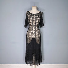 Load image into Gallery viewer, VINTAGE SLINKY BLACK SEE THROUGH LACE CROCHET DRESS - M