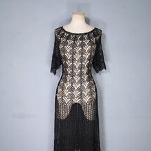 Load image into Gallery viewer, VINTAGE SLINKY BLACK SEE THROUGH LACE CROCHET DRESS - M