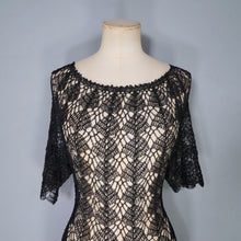 Load image into Gallery viewer, VINTAGE SLINKY BLACK SEE THROUGH LACE CROCHET DRESS - M