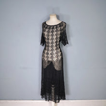 Load image into Gallery viewer, VINTAGE SLINKY BLACK SEE THROUGH LACE CROCHET DRESS - M