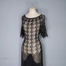 Load image into Gallery viewer, VINTAGE SLINKY BLACK SEE THROUGH LACE CROCHET DRESS - M