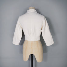 Load image into Gallery viewer, 50s CROPPED WHITE BOLERO CARDIGAN / JACKET WITH BUCKLED WAIST - XS-S