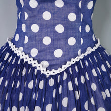 Load image into Gallery viewer, 50s PAT PREMO DARK BLUE AND WHITE POLKA DOT FULL SKIRTED DRESS - S