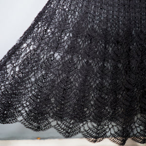 VINTAGE SLINKY BLACK SEE THROUGH LACE CROCHET DRESS - M