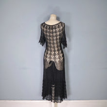 Load image into Gallery viewer, VINTAGE SLINKY BLACK SEE THROUGH LACE CROCHET DRESS - M