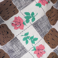 Load image into Gallery viewer, 50s BROWN PINK ROSE AND DIAMON PRINT COTTON DAY DRESS - PETITE SIZE / XS-S