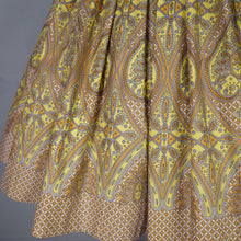 Load image into Gallery viewer, 50s VICTOR JOSSELYN BROWN AND YELLOW PAISELY PRINT FULL SKIRTED DRESS S-M