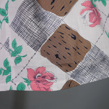 Load image into Gallery viewer, 50s BROWN PINK ROSE AND DIAMON PRINT COTTON DAY DRESS - PETITE SIZE / XS-S