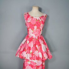 Load image into Gallery viewer, 50s PINK FLORAL ROSE PRINT BUBBLE HEM PEPLUM WIGGLE COCKTAIL DRESS - S