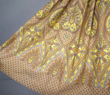 Load image into Gallery viewer, 50s VICTOR JOSSELYN BROWN AND YELLOW PAISELY PRINT FULL SKIRTED DRESS S-M