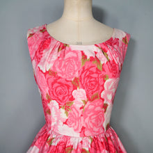 Load image into Gallery viewer, 50s PINK FLORAL ROSE PRINT BUBBLE HEM PEPLUM WIGGLE COCKTAIL DRESS - S