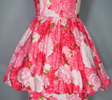 Load image into Gallery viewer, 50s PINK FLORAL ROSE PRINT BUBBLE HEM PEPLUM WIGGLE COCKTAIL DRESS - S