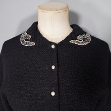 Load image into Gallery viewer, 50s BLACK &quot;NORTHWESTERN WOOLEN CO&quot; BEADED BOUCLE 3 PIECE KNIT SKIRT CARDIGAN SET - L