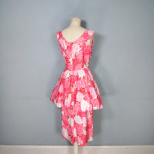 Load image into Gallery viewer, 50s PINK FLORAL ROSE PRINT BUBBLE HEM PEPLUM WIGGLE COCKTAIL DRESS - S