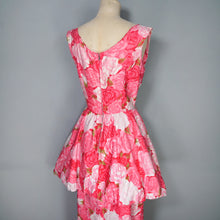 Load image into Gallery viewer, 50s PINK FLORAL ROSE PRINT BUBBLE HEM PEPLUM WIGGLE COCKTAIL DRESS - S