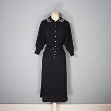 Load image into Gallery viewer, 50s BLACK &quot;NORTHWESTERN WOOLEN CO&quot; BEADED BOUCLE 3 PIECE KNIT SKIRT CARDIGAN SET - L